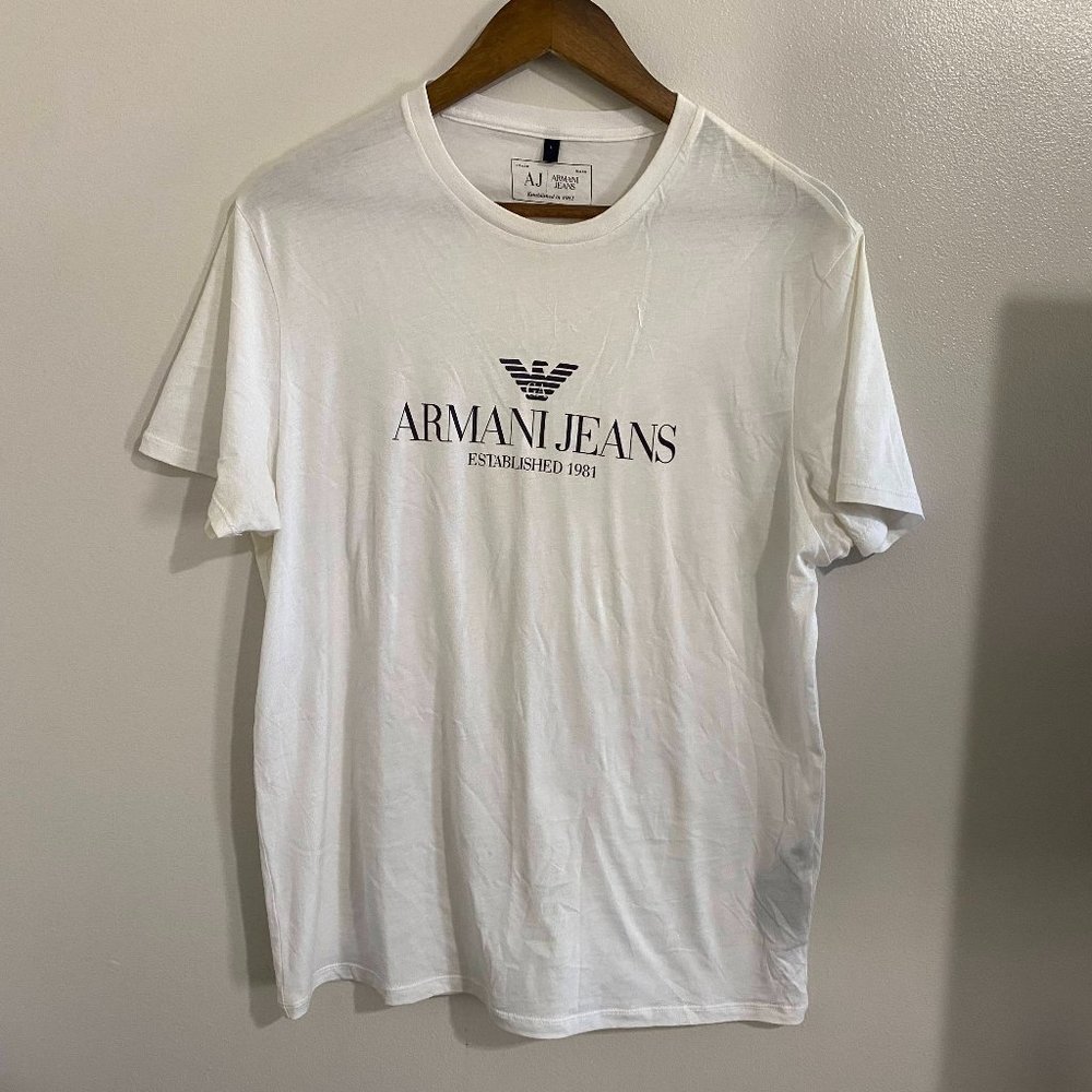 Armani Jeans White Classic Logo Shirt Size L